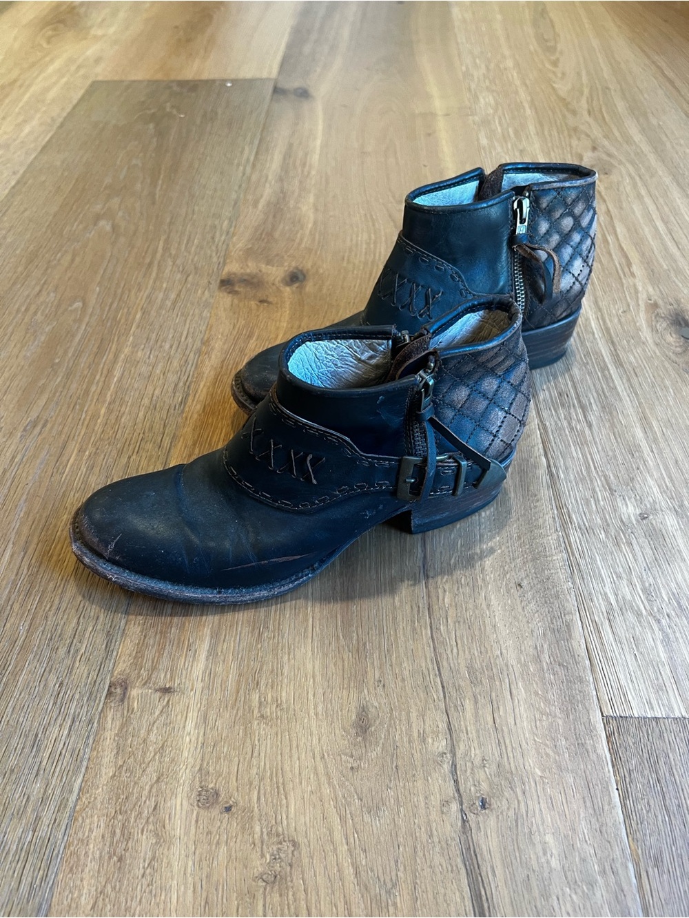 freebird Black Quilted Leather Ankle Booties with Buckle